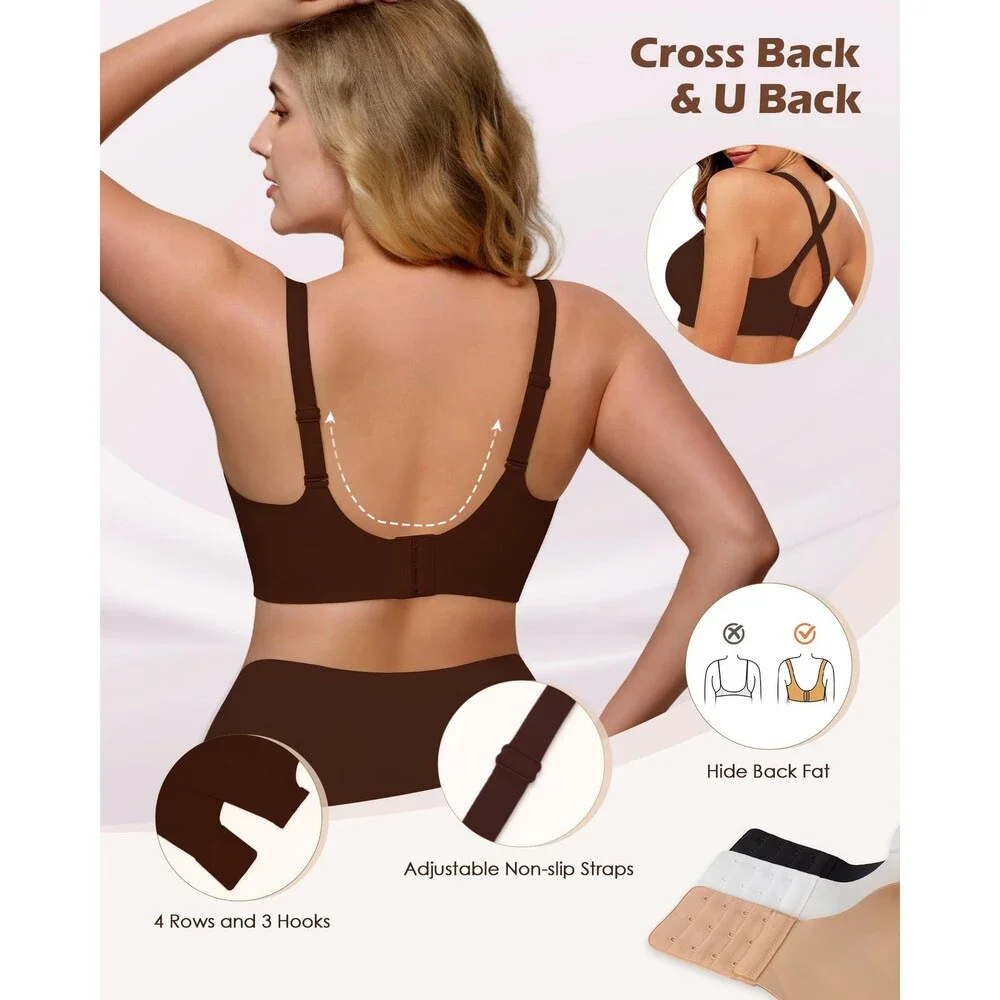 As Women's Fairy Seamless Wireless Push Up Comfort Bras V Neck Back 32DD